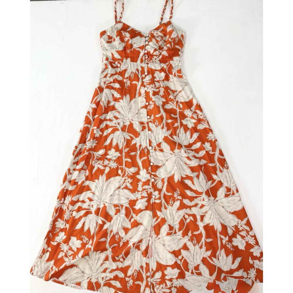 Summer Dress Monteau LA Floral Button Up Dress Linen/Rayon Women's Orange Size S